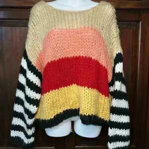 BlankNYC Wool Mix Crochet Multicolor Colorblock & Striped Chunky Sweater /Size S